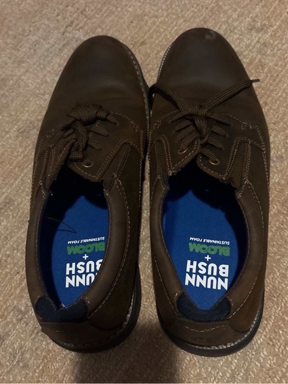 Nunn Bush Brown Leather-Look Lace-Up Oxfords with Blue Insoles